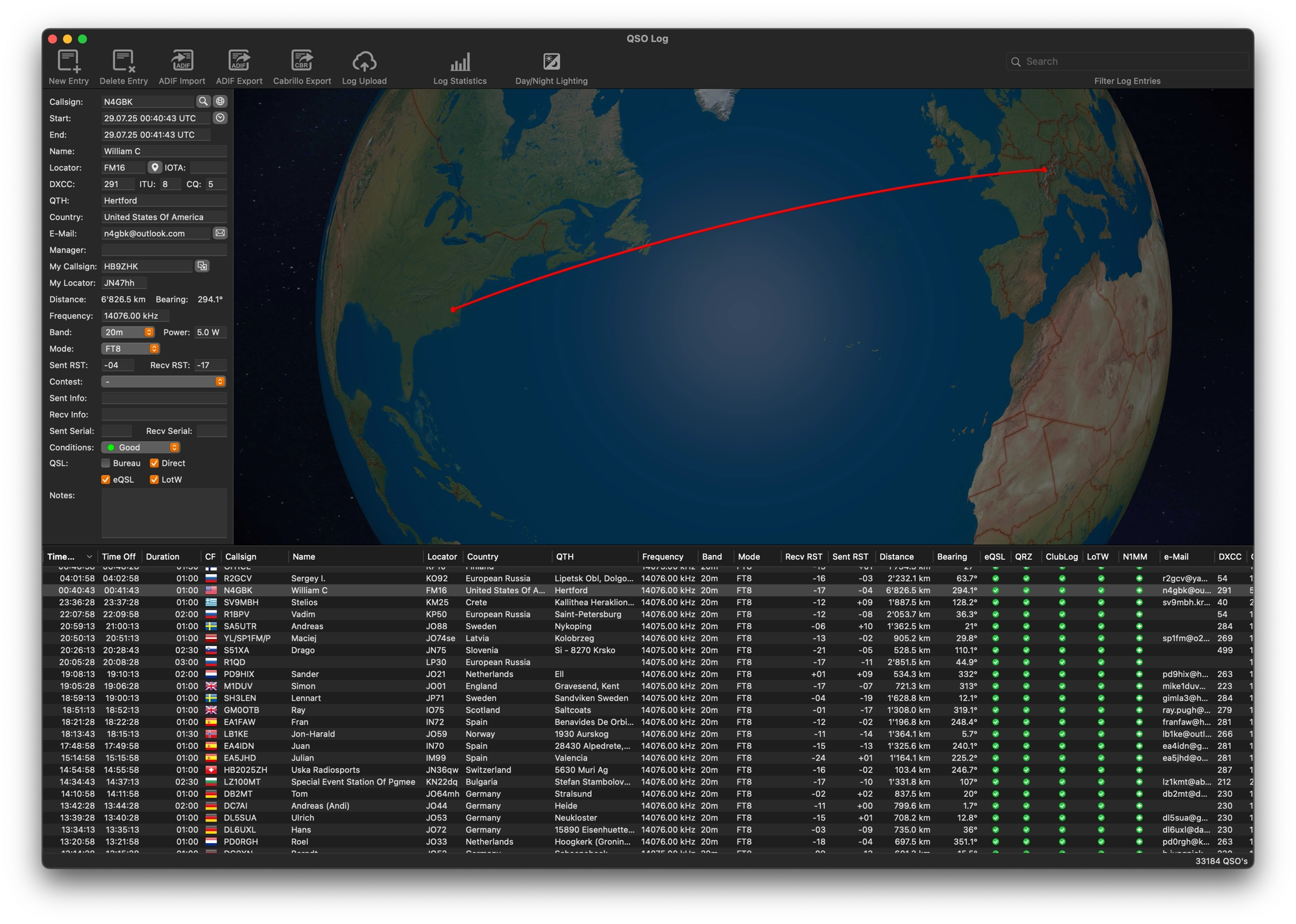 The iDigi QSO log window